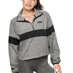 🖤 Victoria’s Secret PINK Quarter-Zip Pullover – Gray & Black, Size M
